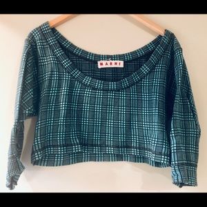 Marni Cropped 3/4 length Plaid Sweatshirt
